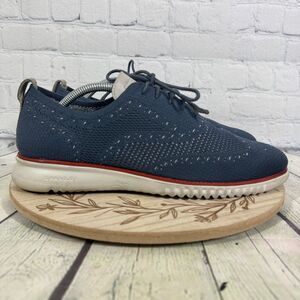 Cole Haan Zerogrand Lace Up Oxford Men Size 10 Knit Blue Stitchlite Wingtip Shoe